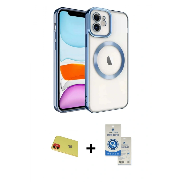 MARSİLYAN™- iPhone 11 Kılıf Nova Işık Özel Seri - Şeffaf Royal Nano Ekran Koruyucu + Rainbow Kamera Lens Koruma Cam - KI
