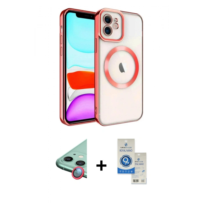 MARSİLYAN™- iPhone 11 Kılıf Nova Işık Özel Seri - Şeffaf Royal Nano Ekran Koruyucu + Raze Metal Kamera Lens - KI