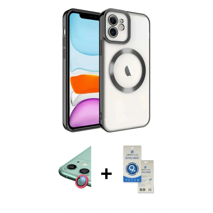 MARSİLYAN™- iPhone 11 Kılıf Nova Işık Özel Seri - Şeffaf Royal Nano Ekran Koruyucu + Raze Metal Kamera Lens - KI