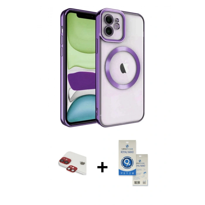MARSİLYAN™- iPhone 11 Kılıf Nova Işık Özel Seri - Şeffaf Royal Nano Ekran Koruyucu + Pers Alüminyum Kamera Lens - KI