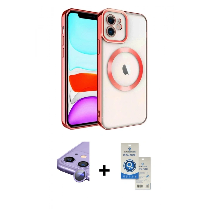MARSİLYAN™- iPhone 11 Kılıf Nova Işık Özel Seri - Şeffaf Royal Nano Ekran Koruyucu + Raze Metal Kamera Lens - MR