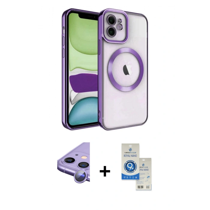 MARSİLYAN™- iPhone 11 Kılıf Nova Işık Özel Seri - Şeffaf Royal Nano Ekran Koruyucu + Raze Metal Kamera Lens - MR