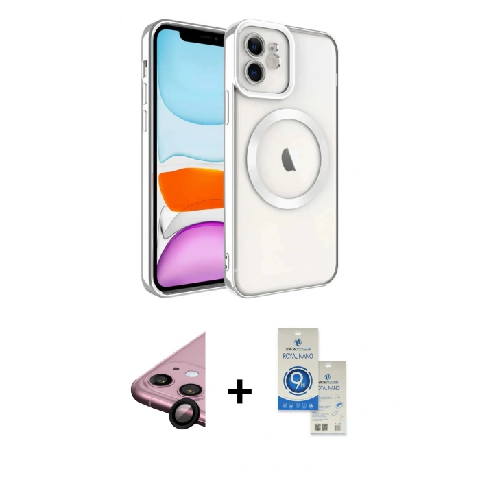 MARSİLYAN™- iPhone 11 Kılıf Nova Işık Özel Seri - Şeffaf Royal Nano Ekran Koruyucu + Raze Metal Kamera Lens - SH