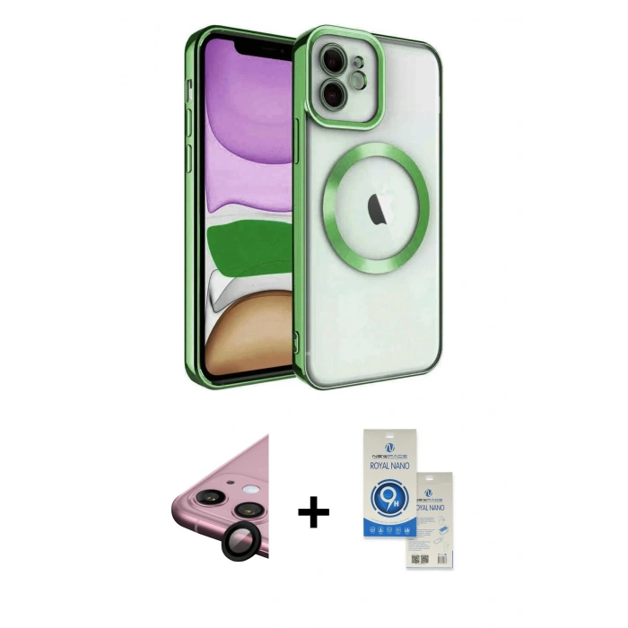MARSİLYAN™- iPhone 11 Kılıf Nova Işık Özel Seri - Şeffaf Royal Nano Ekran Koruyucu + Raze Metal Kamera Lens - SH