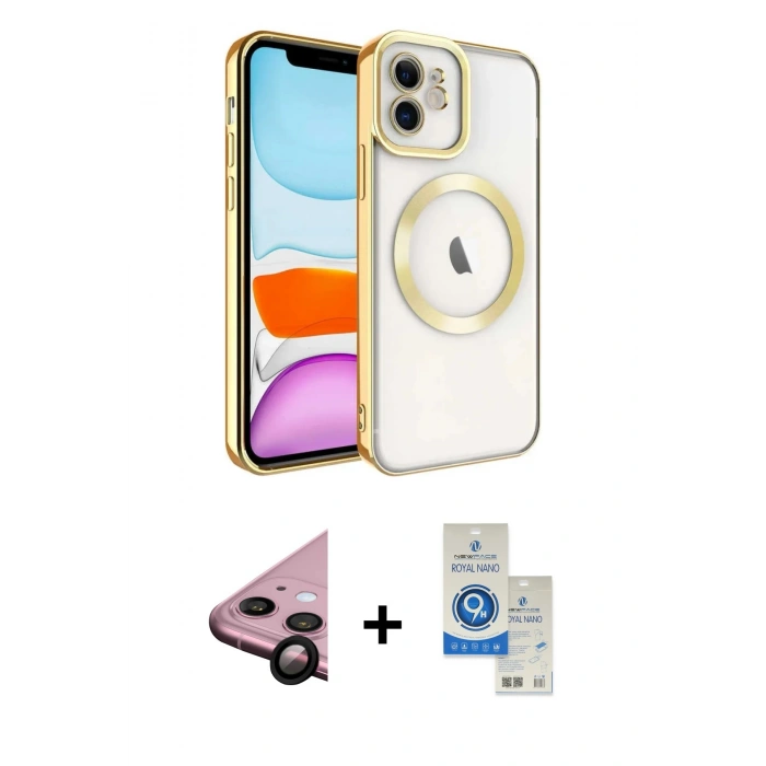 MARSİLYAN™- iPhone 11 Kılıf Nova Işık Özel Seri - Şeffaf Royal Nano Ekran Koruyucu + Raze Metal Kamera Lens - SH
