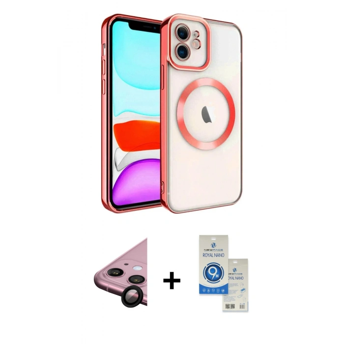 MARSİLYAN™- iPhone 11 Kılıf Nova Işık Özel Seri - Şeffaf Royal Nano Ekran Koruyucu + Raze Metal Kamera Lens - SH