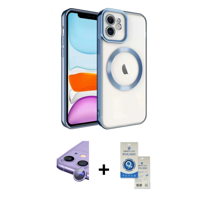 MARSİLYAN™- iPhone 11 Kılıf Nova Işık Özel Seri - Şeffaf Royal Nano Ekran Koruyucu + Raze Metal Kamera Lens - MR