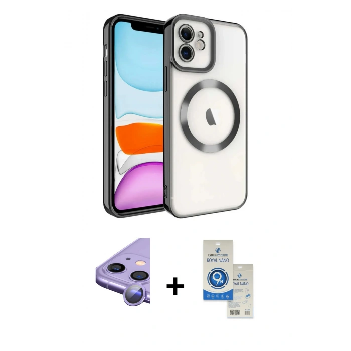 MARSİLYAN™- iPhone 11 Kılıf Nova Işık Özel Seri - Şeffaf Royal Nano Ekran Koruyucu + Raze Metal Kamera Lens - MR