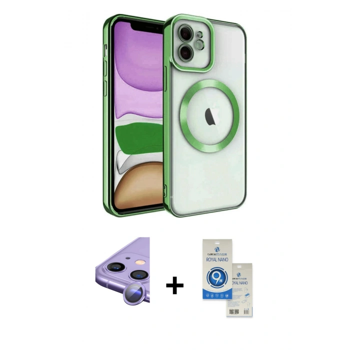 MARSİLYAN™- iPhone 11 Kılıf Nova Işık Özel Seri - Şeffaf Royal Nano Ekran Koruyucu + Raze Metal Kamera Lens - MR