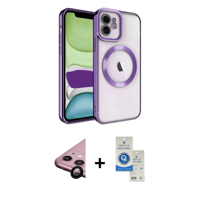 MARSİLYAN™- iPhone 11 Kılıf Nova Işık Özel Seri - Şeffaf Royal Nano Ekran Koruyucu + Raze Metal Kamera Lens - SH