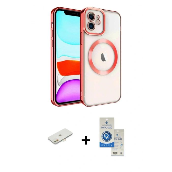 MARSİLYAN™- iPhone 11 Kılıf Nova Işık Özel Seri - Şeffaf Royal Nano Ekran Koruyucu + Renkli Kamera Lens Koruma Cam - TU