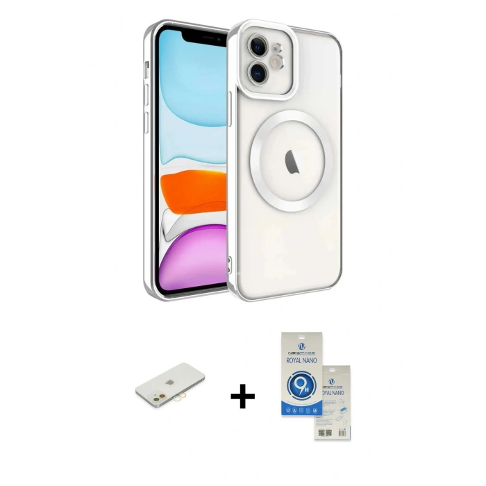 MARSİLYAN™- iPhone 11 Kılıf Nova Işık Özel Seri - Şeffaf Royal Nano Ekran Koruyucu + Renkli Kamera Lens Koruma Cam - TU