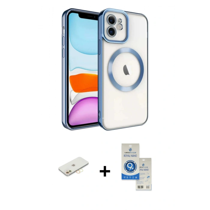 MARSİLYAN™- iPhone 11 Kılıf Nova Işık Özel Seri - Şeffaf Royal Nano Ekran Koruyucu + Renkli Kamera Lens Koruma Cam - SI