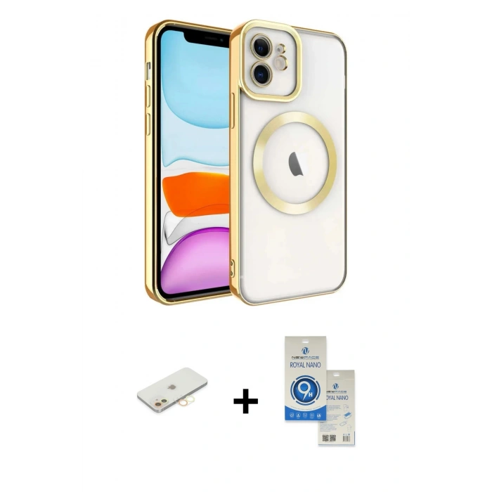 MARSİLYAN™- iPhone 11 Kılıf Nova Işık Özel Seri - Şeffaf Royal Nano Ekran Koruyucu + Renkli Kamera Lens Koruma Cam - SI