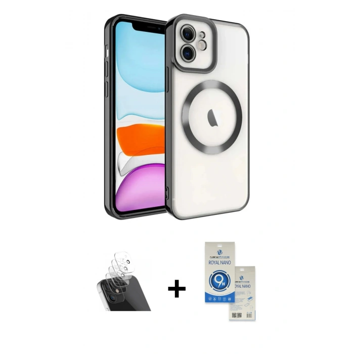 MARSİLYAN™- iPhone 11 Kılıf Nova Işık Özel Seri - Şeffaf Royal Nano Ekran Koruyucu + Kamera Lens Koruma Cam - SF