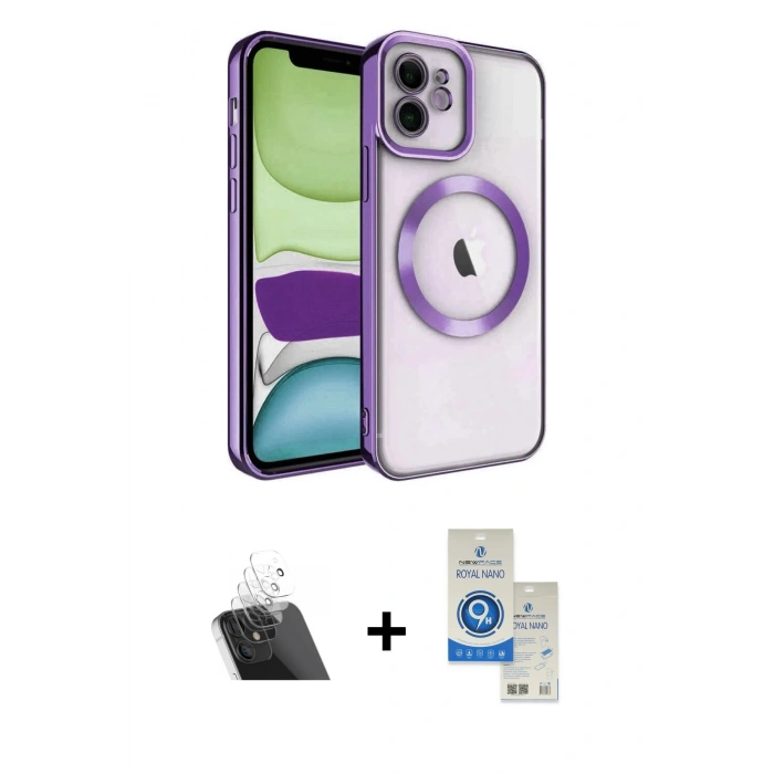 MARSİLYAN™- iPhone 11 Kılıf Nova Işık Özel Seri - Şeffaf Royal Nano Ekran Koruyucu + Kamera Lens Koruma Cam - SF