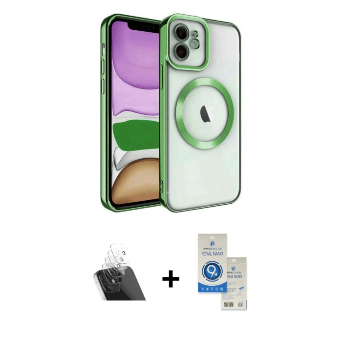 MARSİLYAN™- iPhone 11 Kılıf Nova Işık Özel Seri - Şeffaf Royal Nano Ekran Koruyucu + Kamera Lens Koruma Cam - SF