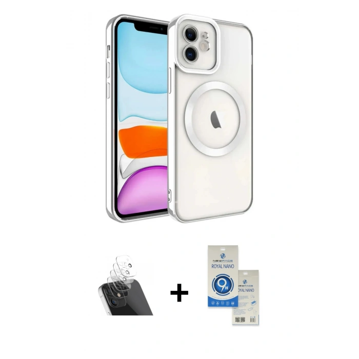 MARSİLYAN™- iPhone 11 Kılıf Nova Işık Özel Seri - Şeffaf Royal Nano Ekran Koruyucu + Kamera Lens Koruma Cam - SF