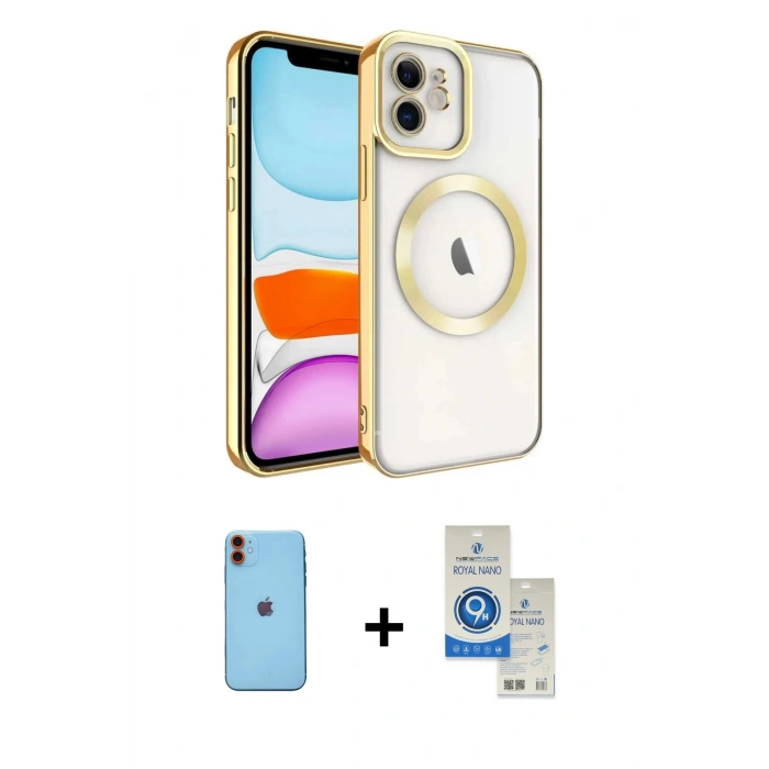 MARSİLYAN™- iPhone 11 Kılıf Nova Işık Özel Seri - Şeffaf Royal Nano Ekran Koruyucu + Neon Fosforlu Kamera Lens - TU
