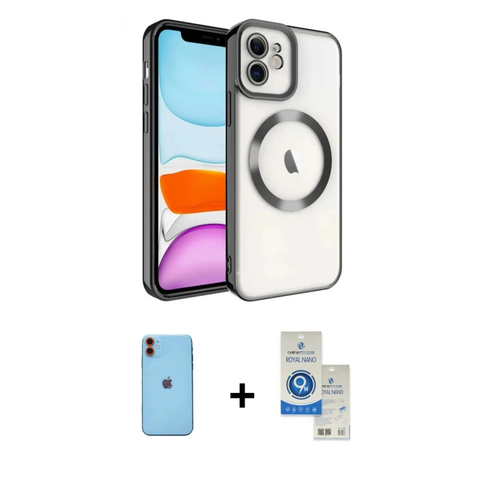 MARSİLYAN™- iPhone 11 Kılıf Nova Işık Özel Seri - Şeffaf Royal Nano Ekran Koruyucu + Neon Fosforlu Kamera Lens - TU