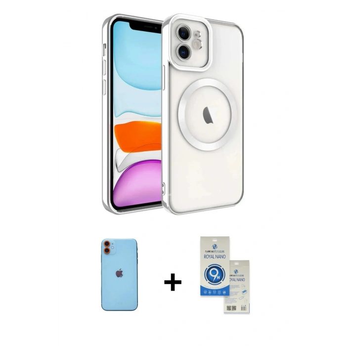 MARSİLYAN™- iPhone 11 Kılıf Nova Işık Özel Seri - Şeffaf Royal Nano Ekran Koruyucu + Neon Fosforlu Kamera Lens - TU