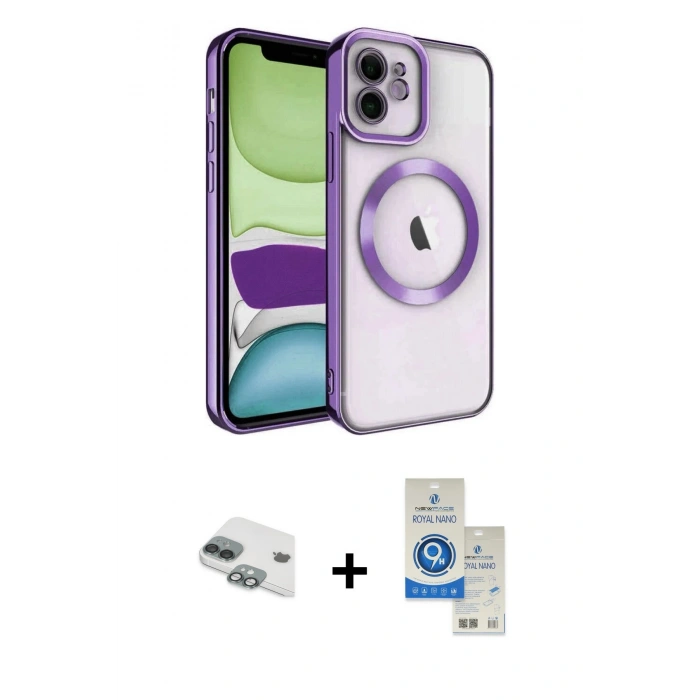 MARSİLYAN™- iPhone 11 Kılıf Nova Işık Özel Seri - Şeffaf Royal Nano Ekran Koruyucu + Pers Alüminyum Kamera Lens - YL
