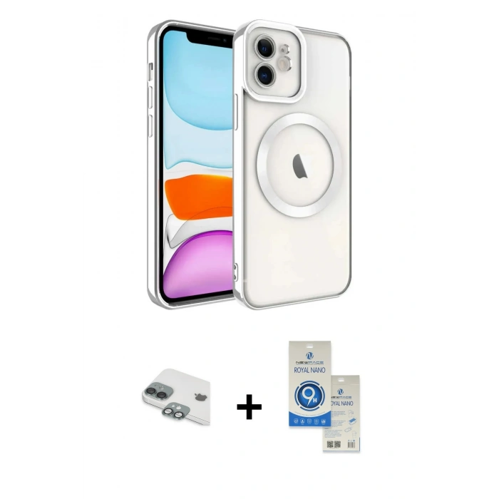 MARSİLYAN™- iPhone 11 Kılıf Nova Işık Özel Seri - Şeffaf Royal Nano Ekran Koruyucu + Pers Alüminyum Kamera Lens - YL