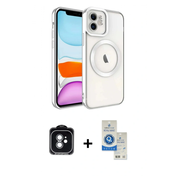 MARSİLYAN™- iPhone 11 Kılıf Nova Işık Özel Seri - Şeffaf Royal Nano Ekran Koruyucu + PVD Metal Kamera Lens - YL