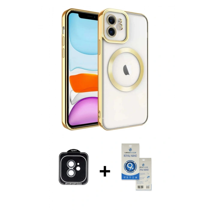 MARSİLYAN™- iPhone 11 Kılıf Nova Işık Özel Seri - Şeffaf Royal Nano Ekran Koruyucu + PVD Metal Kamera Lens - YL