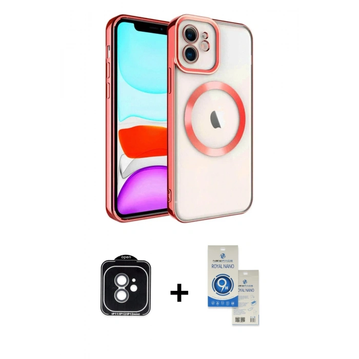 MARSİLYAN™- iPhone 11 Kılıf Nova Işık Özel Seri - Şeffaf Royal Nano Ekran Koruyucu + PVD Metal Kamera Lens - YL