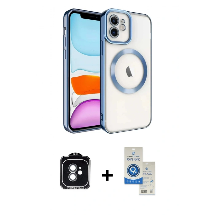 MARSİLYAN™- iPhone 11 Kılıf Nova Işık Özel Seri - Şeffaf Royal Nano Ekran Koruyucu + PVD Metal Kamera Lens - YL