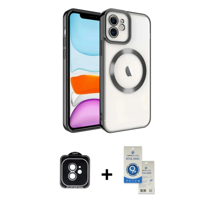 MARSİLYAN™- iPhone 11 Kılıf Nova Işık Özel Seri - Şeffaf Royal Nano Ekran Koruyucu + PVD Metal Kamera Lens - YL
