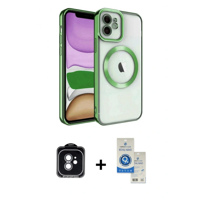 MARSİLYAN™- iPhone 11 Kılıf Nova Işık Özel Seri - Şeffaf Royal Nano Ekran Koruyucu + PVD Metal Kamera Lens - YL