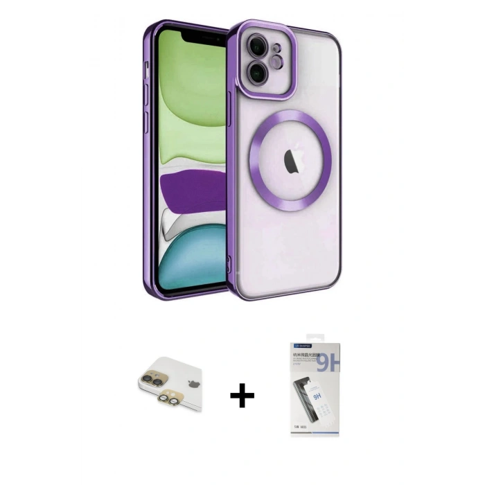 MARSİLYAN™- iPhone 11 Kılıf Nova Işık Özel Seri - Şeffaf Uv Polymer Nano Ekran Koruyucu + Pers Alüminyum Kamera Lens - GD