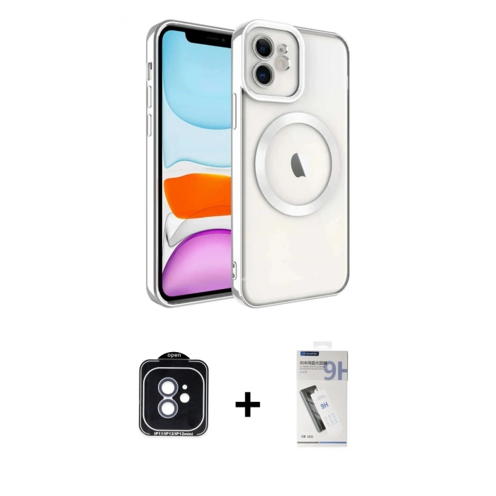 MARSİLYAN™- iPhone 11 Kılıf Nova Işık Özel Seri - Şeffaf Uv Polymer Nano Ekran Koruyucu + Mavi PVD Metal Kamera Lens
