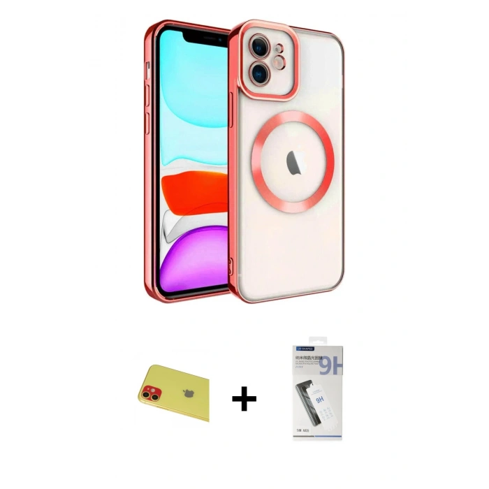 MARSİLYAN™- iPhone 11 Kılıf Nova Işık Özel Seri - Şeffaf Uv Polymer Nano Ekran Koruyucu + Rainbow Kamera Lens Koruma Cam - KI