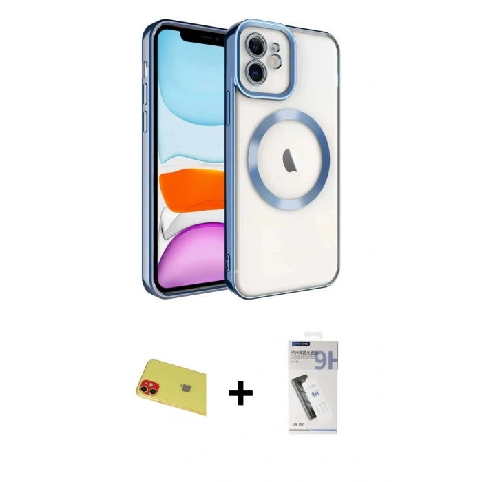 MARSİLYAN™- iPhone 11 Kılıf Nova Işık Özel Seri - Şeffaf Uv Polymer Nano Ekran Koruyucu + Rainbow Kamera Lens Koruma Cam - KI