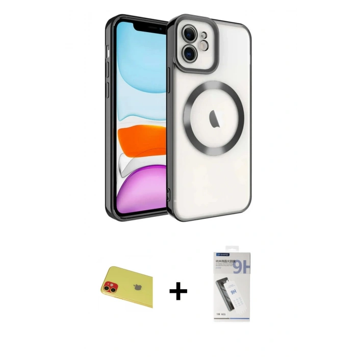 MARSİLYAN™- iPhone 11 Kılıf Nova Işık Özel Seri - Şeffaf Uv Polymer Nano Ekran Koruyucu + Rainbow Kamera Lens Koruma Cam - KI