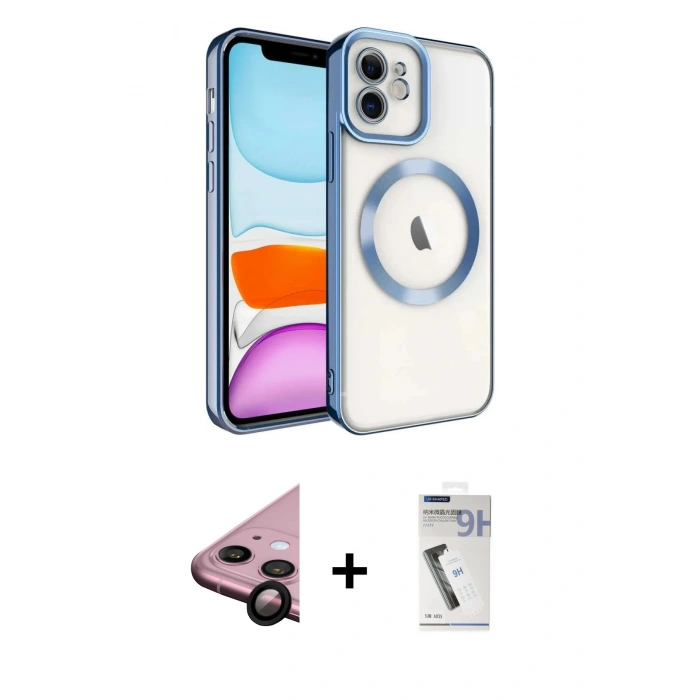 MARSİLYAN™- iPhone 11 Kılıf Nova Işık Özel Seri - Şeffaf Uv Polymer Nano Ekran Koruyucu + Raze Metal Kamera Lens - SH