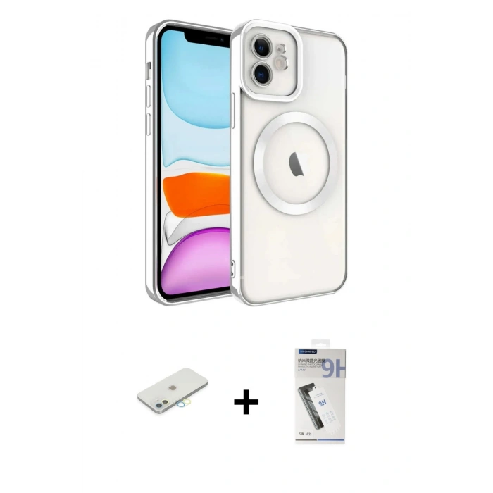MARSİLYAN™- iPhone 11 Kılıf Nova Işık Özel Seri - Şeffaf Uv Polymer Nano Ekran Koruyucu + Renkli Kamera Lens Koruma Cam - SI