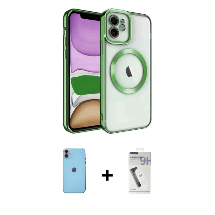 MARSİLYAN™- iPhone 11 Kılıf Nova Işık Özel Seri - Şeffaf Uv Polymer Nano Ekran Koruyucu + Neon Fosforlu Kamera Lens - TU
