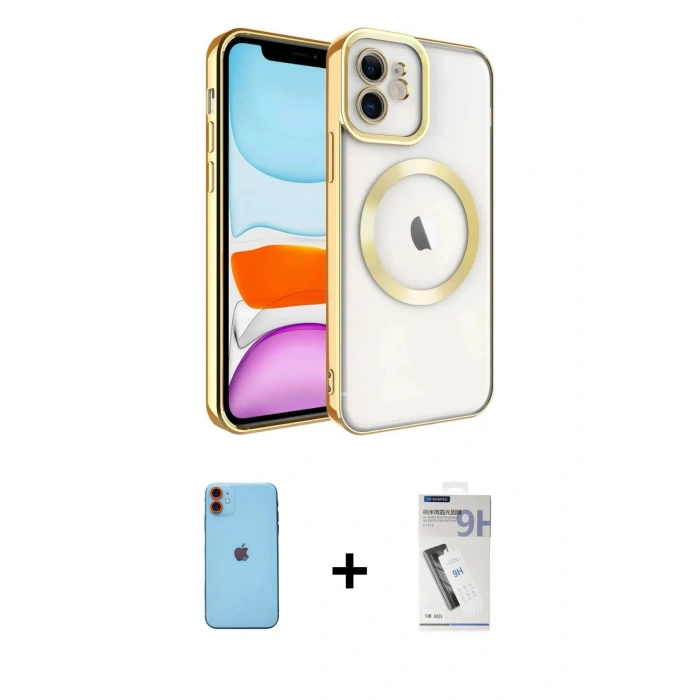 MARSİLYAN™- iPhone 11 Kılıf Nova Işık Özel Seri - Şeffaf Uv Polymer Nano Ekran Koruyucu + Neon Fosforlu Kamera Lens - TU