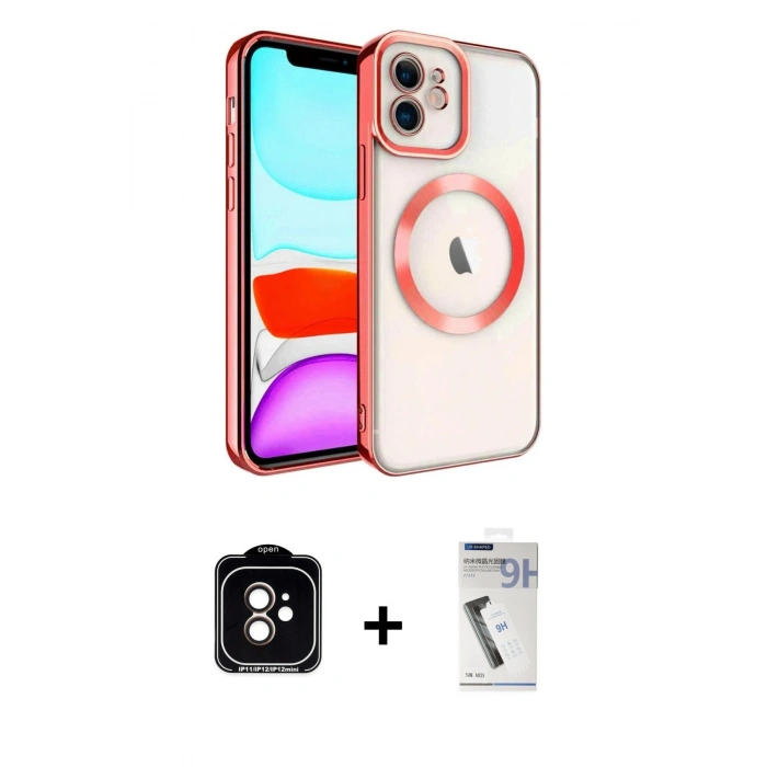 MARSİLYAN™- iPhone 11 Kılıf Nova Işık Özel Seri - Şeffaf Uv Polymer Nano Ekran Koruyucu + Turuncu PVD Metal Kamera Lens