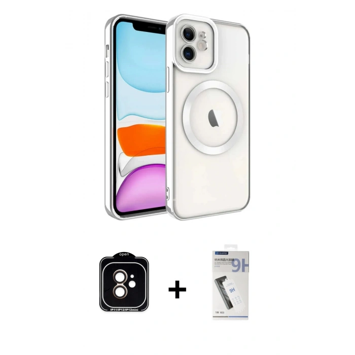 MARSİLYAN™- iPhone 11 Kılıf Nova Işık Özel Seri - Şeffaf Uv Polymer Nano Ekran Koruyucu + Turuncu PVD Metal Kamera Lens