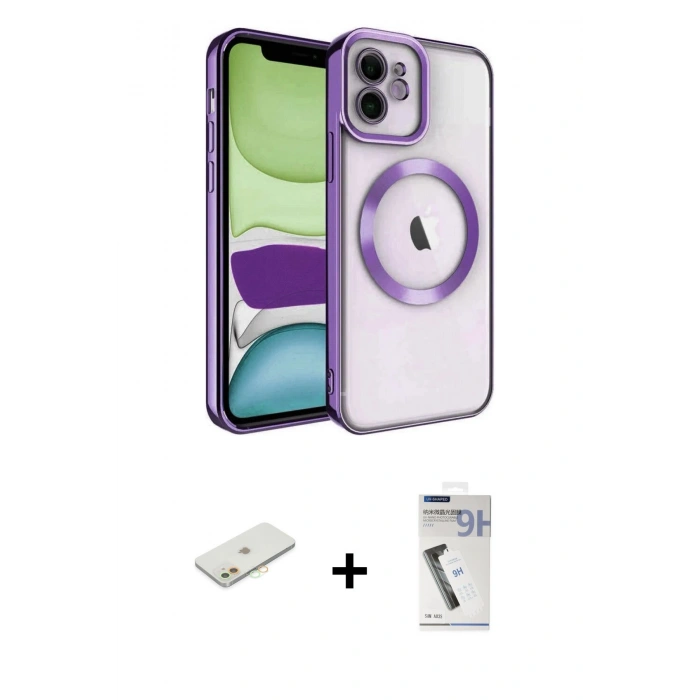 MARSİLYAN™- iPhone 11 Kılıf Nova Işık Özel Seri - Şeffaf Uv Polymer Nano Ekran Koruyucu + Renkli Kamera Lens Koruma Cam - TU