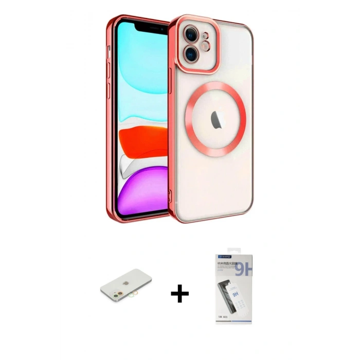 MARSİLYAN™- iPhone 11 Kılıf Nova Işık Özel Seri - Şeffaf Uv Polymer Nano Ekran Koruyucu + Renkli Kamera Lens Koruma Cam - TU