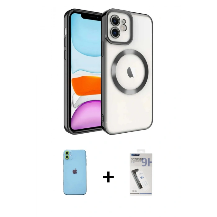 MARSİLYAN™- iPhone 11 Kılıf Nova Işık Özel Seri - Şeffaf Uv Polymer Nano Ekran Koruyucu + Yeşil Neon Fosforlu Kamera Lens