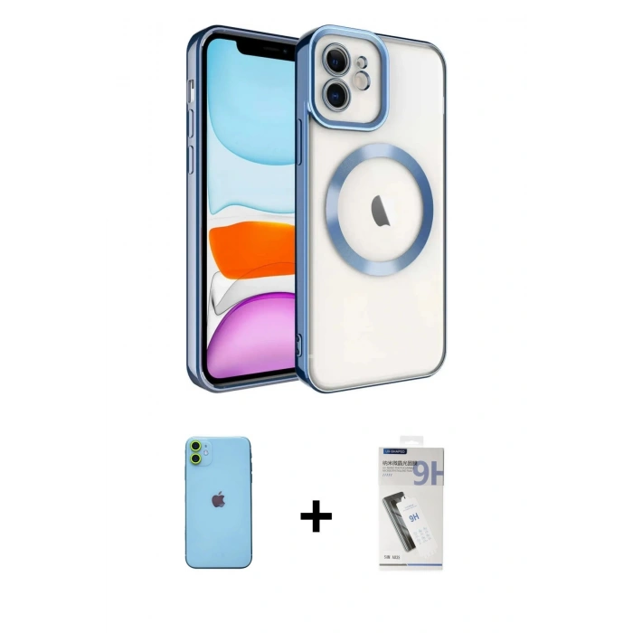 MARSİLYAN™- iPhone 11 Kılıf Nova Işık Özel Seri - Şeffaf Uv Polymer Nano Ekran Koruyucu + Yeşil Neon Fosforlu Kamera Lens