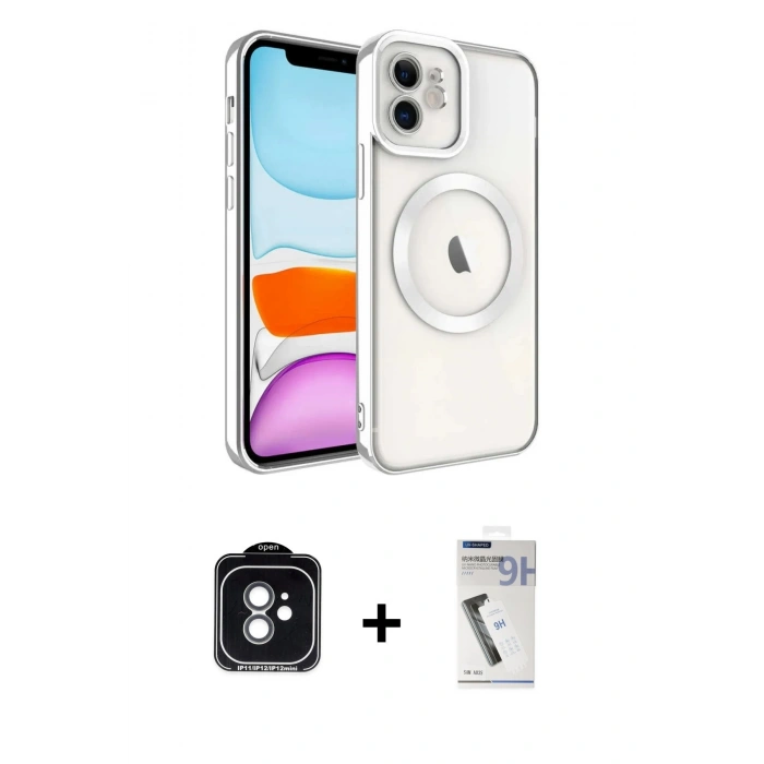 MARSİLYAN™- iPhone 11 Kılıf Nova Işık Özel Seri - Şeffaf Uv Polymer Nano Ekran Koruyucu + PVD Metal Kamera Lens - YL