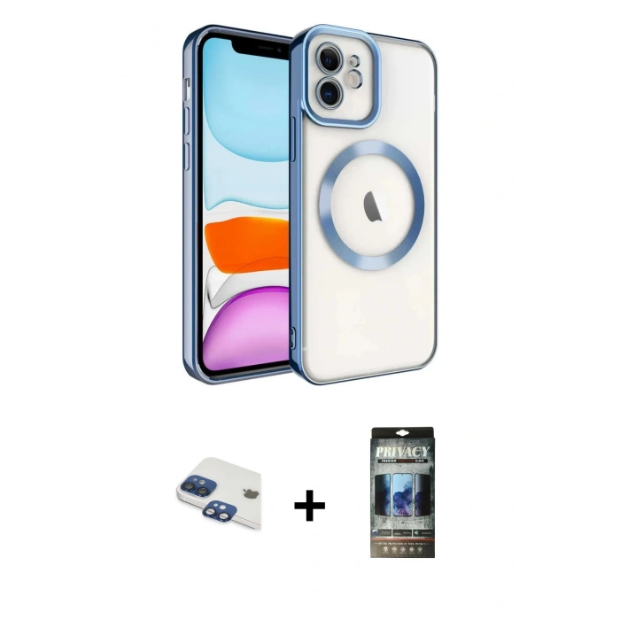 MARSİLYAN™- iPhone 11 Kılıf Nova Işık Özel Seri - Siyah 34D Hayalet Izgaralı Cam + Pers Alüminyum Kamera Lens - LT